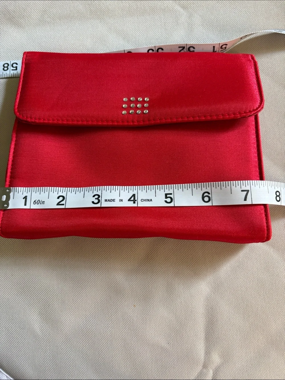 Red Satin Envelope Clutch with Stud Detail